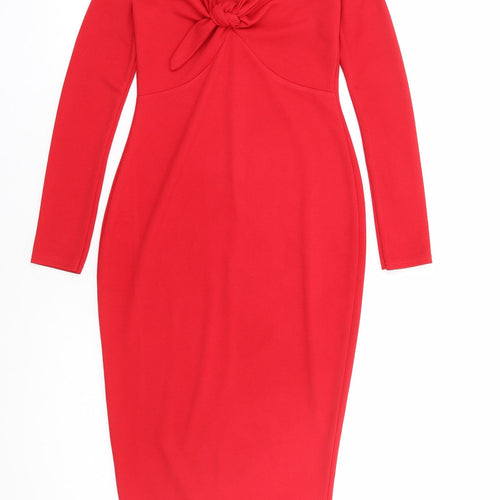 PRETTYLITTLETHING Womens Red Polyester Bodycon Size 6 Off the Shoulder Pullover