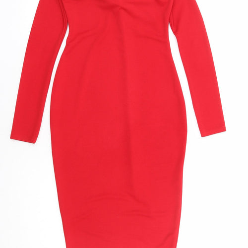 PRETTYLITTLETHING Womens Red Polyester Bodycon Size 6 Off the Shoulder Pullover
