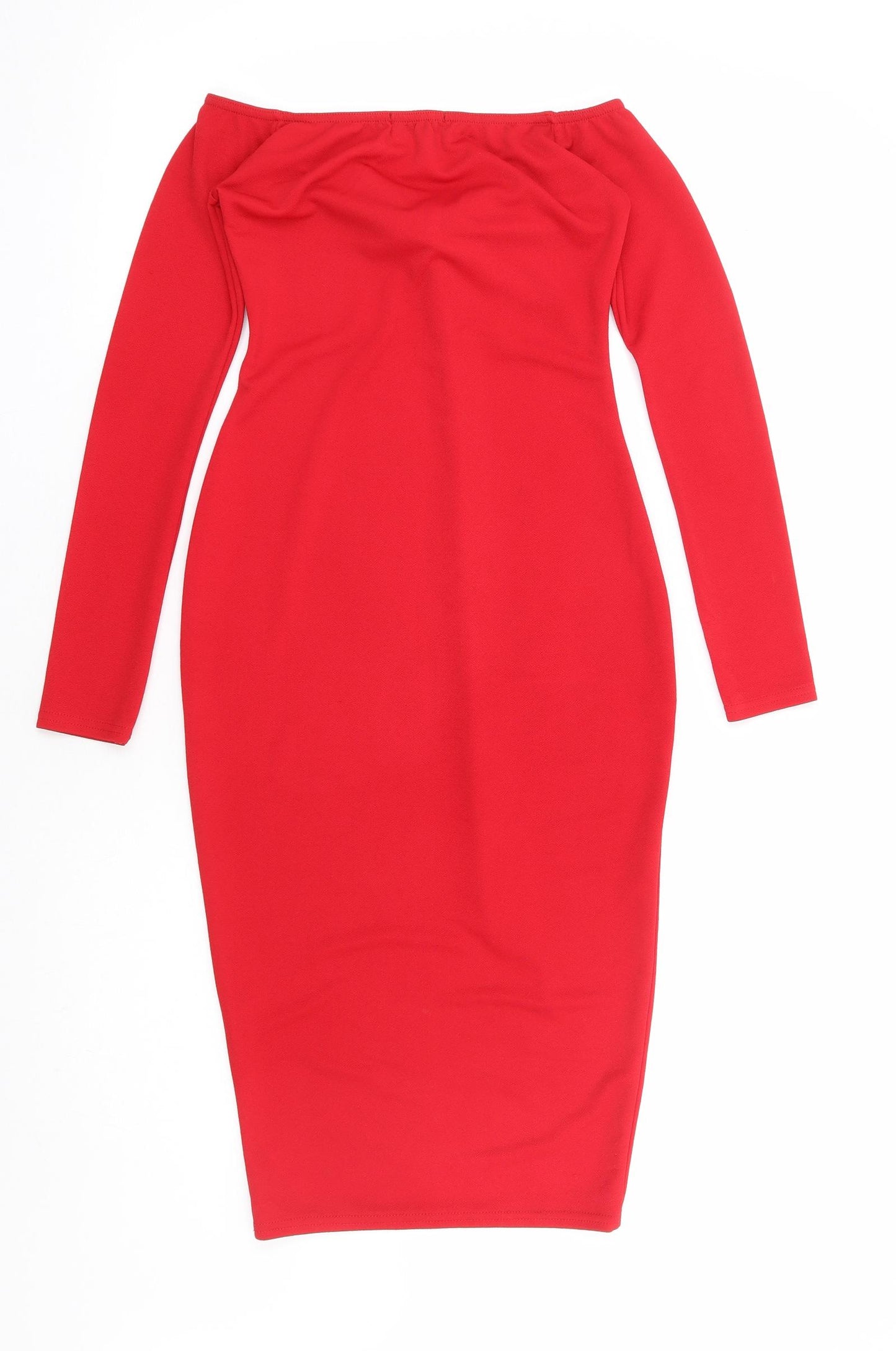PRETTYLITTLETHING Womens Red Polyester Bodycon Size 6 Off the Shoulder Pullover
