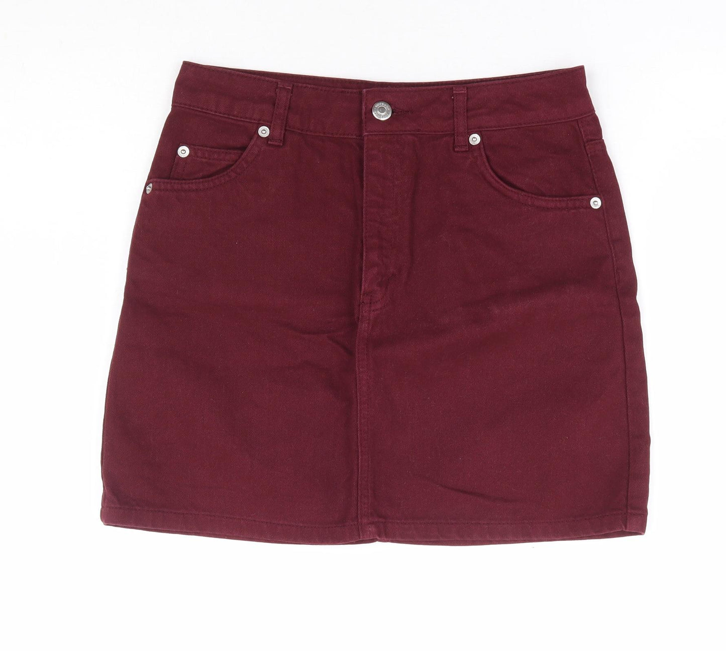 Topshop Womens Red Cotton Mini Skirt Size 8 Zip