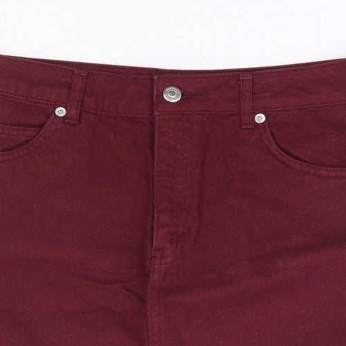 Topshop Womens Red Cotton Mini Skirt Size 8 Zip