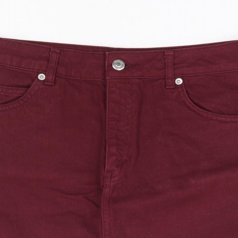 Topshop Womens Red Cotton Mini Skirt Size 8 Zip