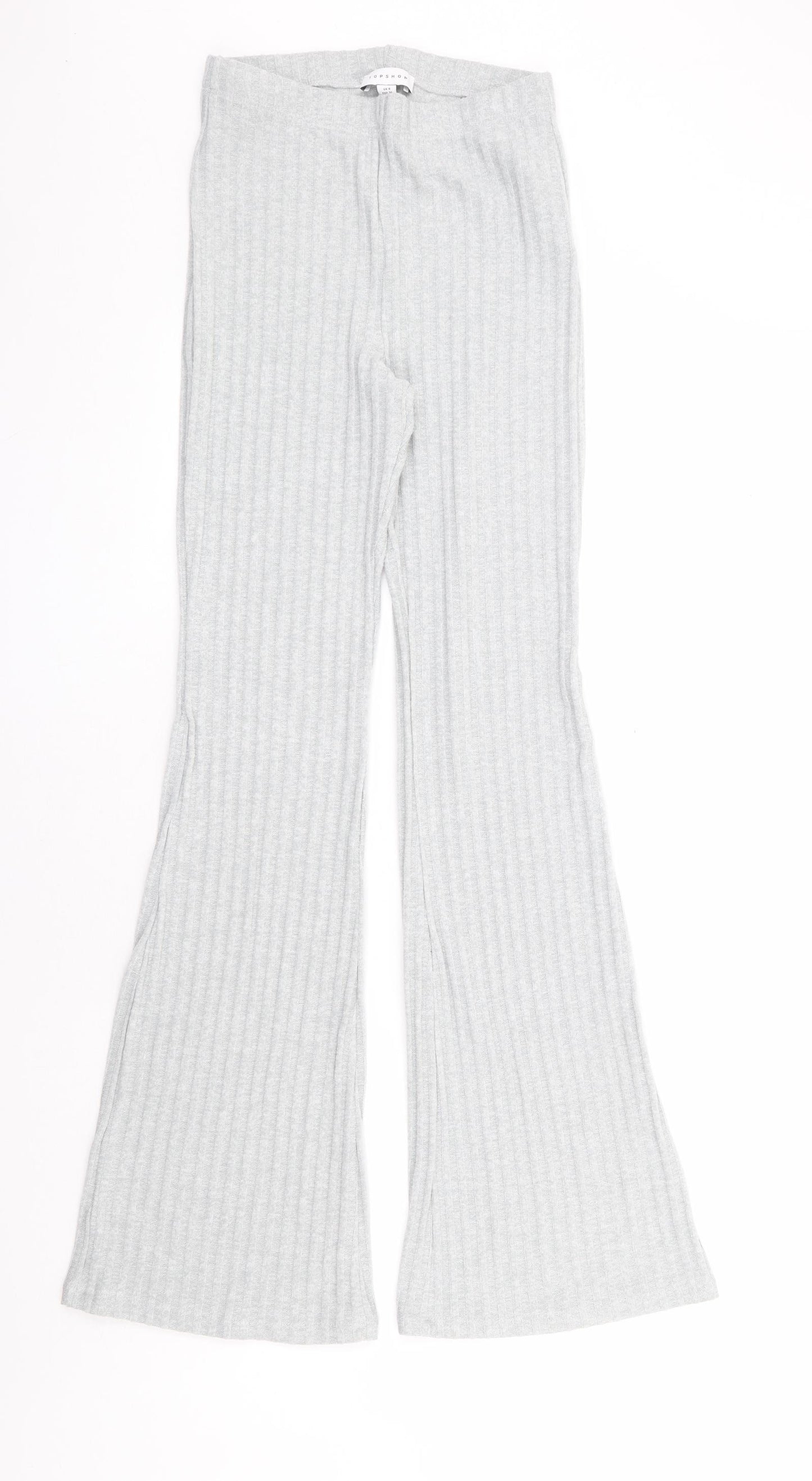 Topshop Womens Grey Polyester Trousers Size 8 L32 in Regular - Ribbed