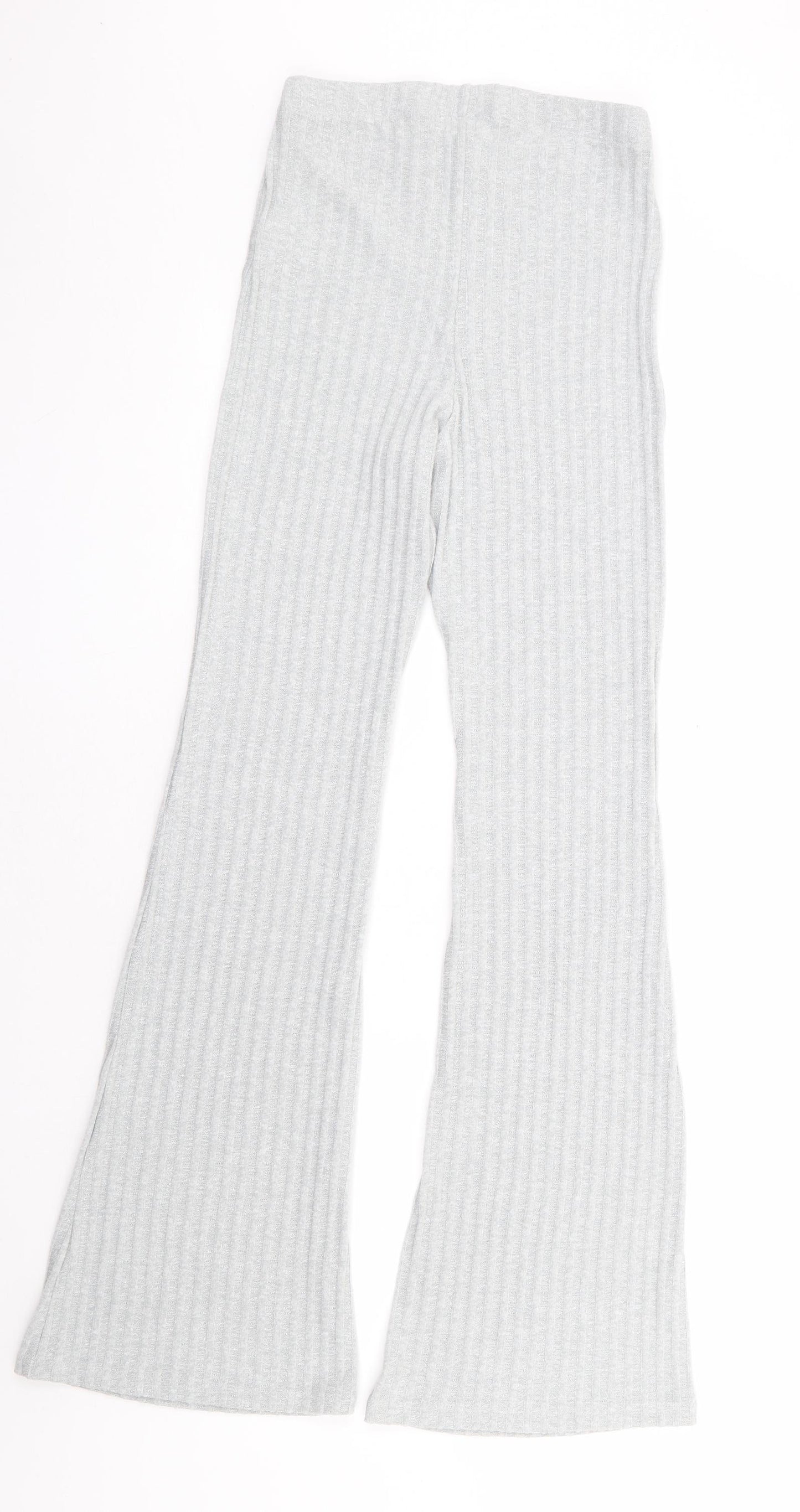 Topshop Womens Grey Polyester Trousers Size 8 L32 in Regular - Ribbed