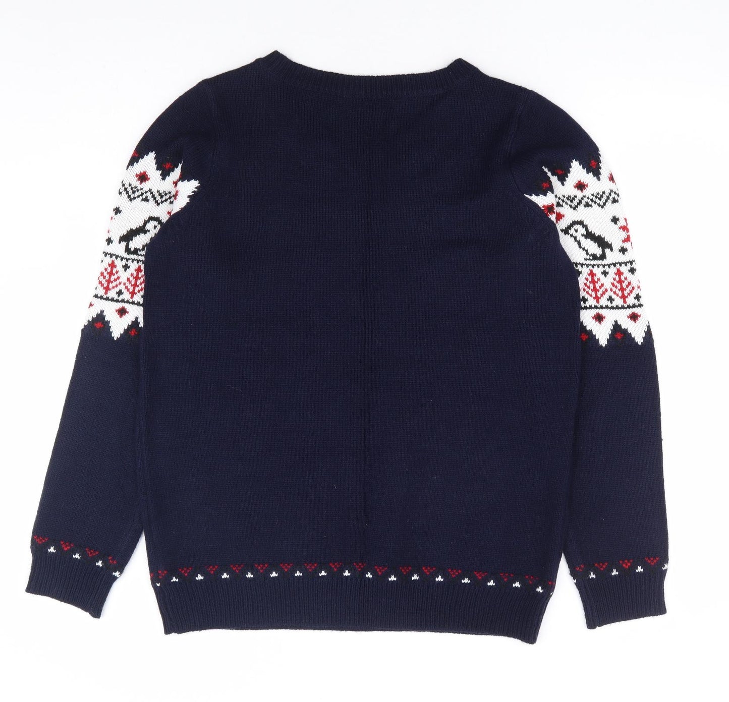 Fashion Union Womens Blue Round Neck Fair Isle Acrylic Pullover Jumper Size 12 - Christmas Penguin