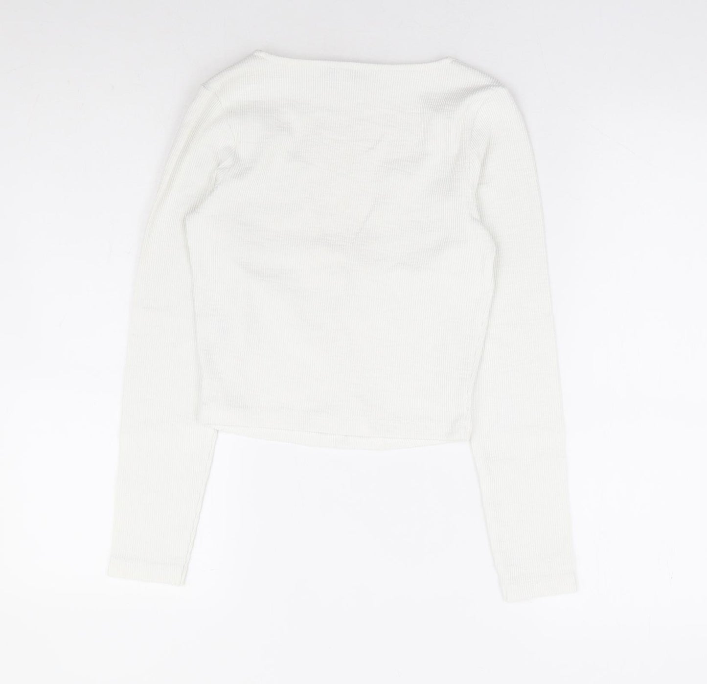 Motel Womens White Polyester Cropped T-Shirt Size S V-Neck - Ribbed