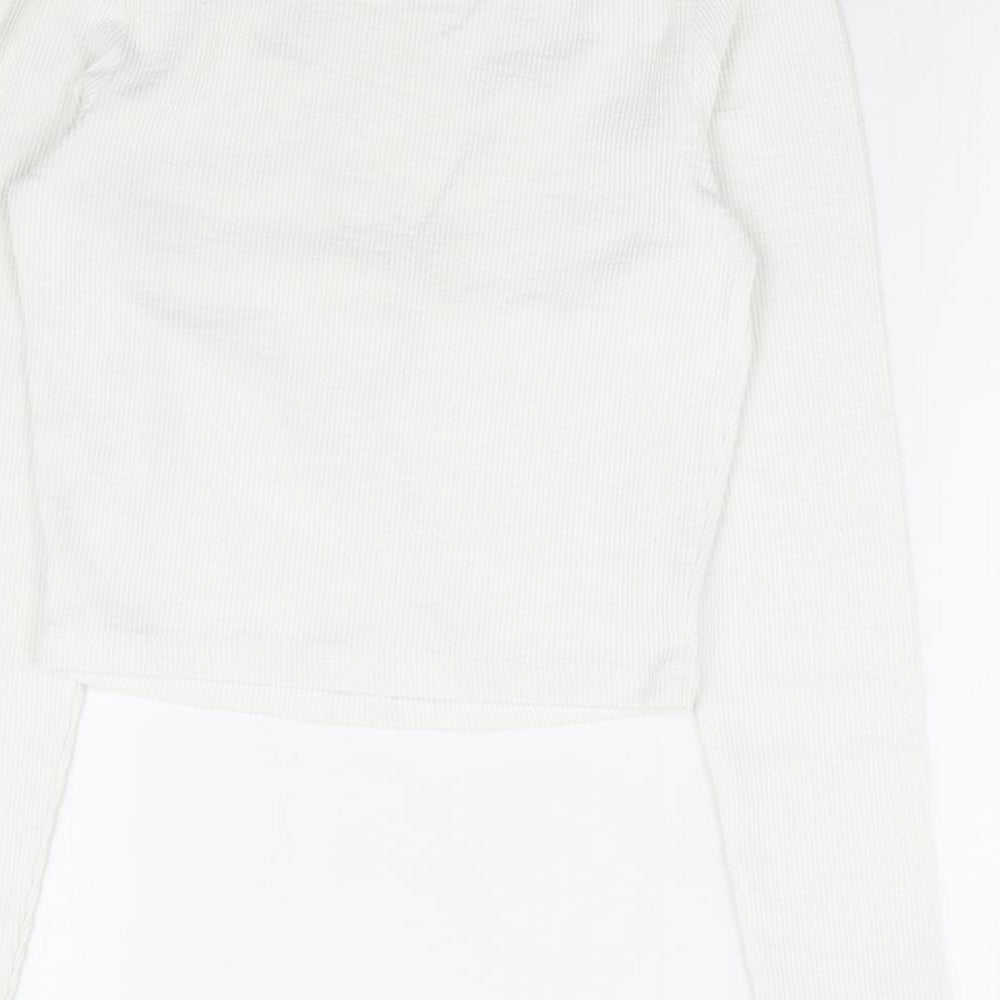 Motel Womens White Polyester Cropped T-Shirt Size S V-Neck - Ribbed