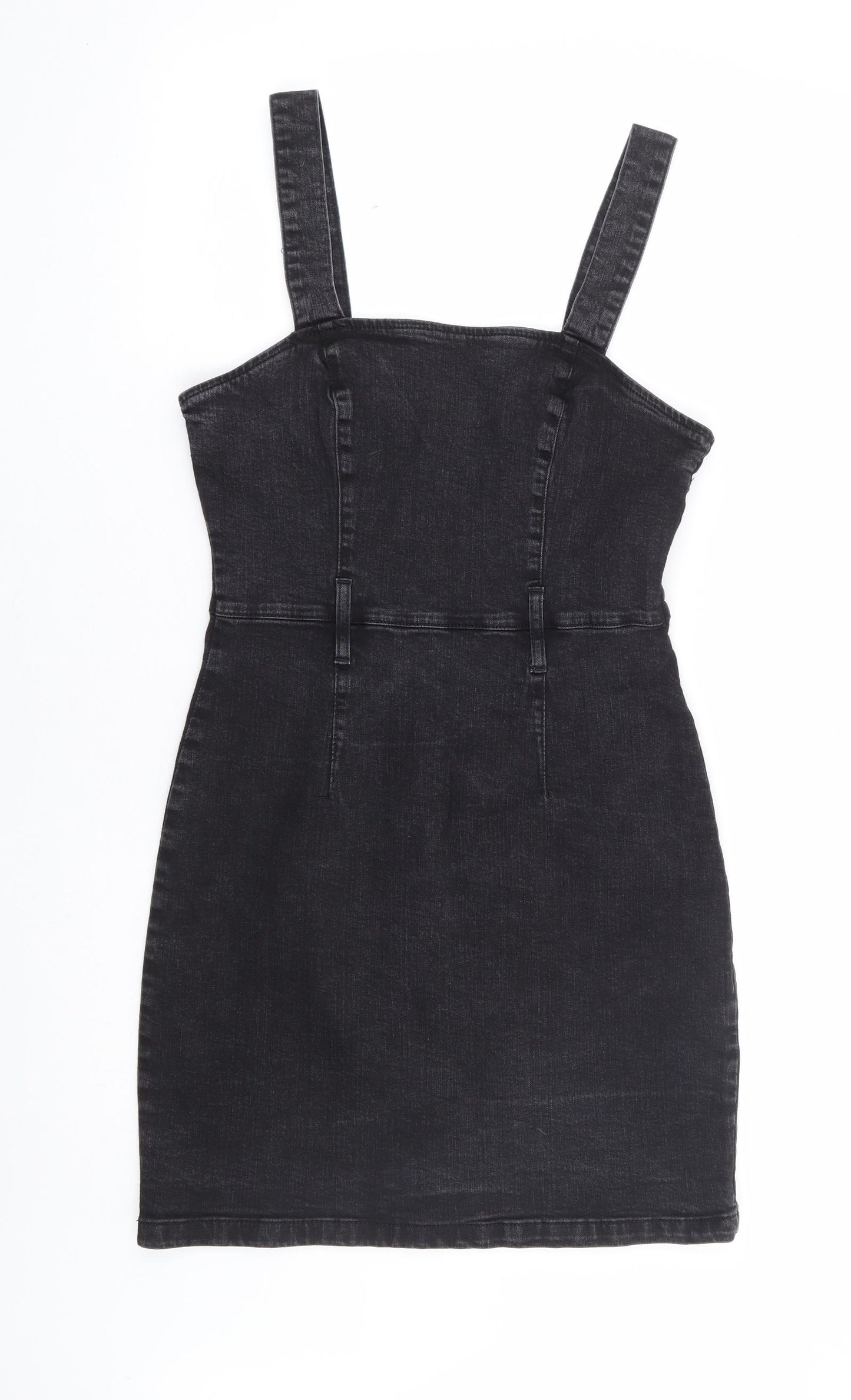 Primark Womens Black Cotton Bodycon Size 14 Square Neck Zip