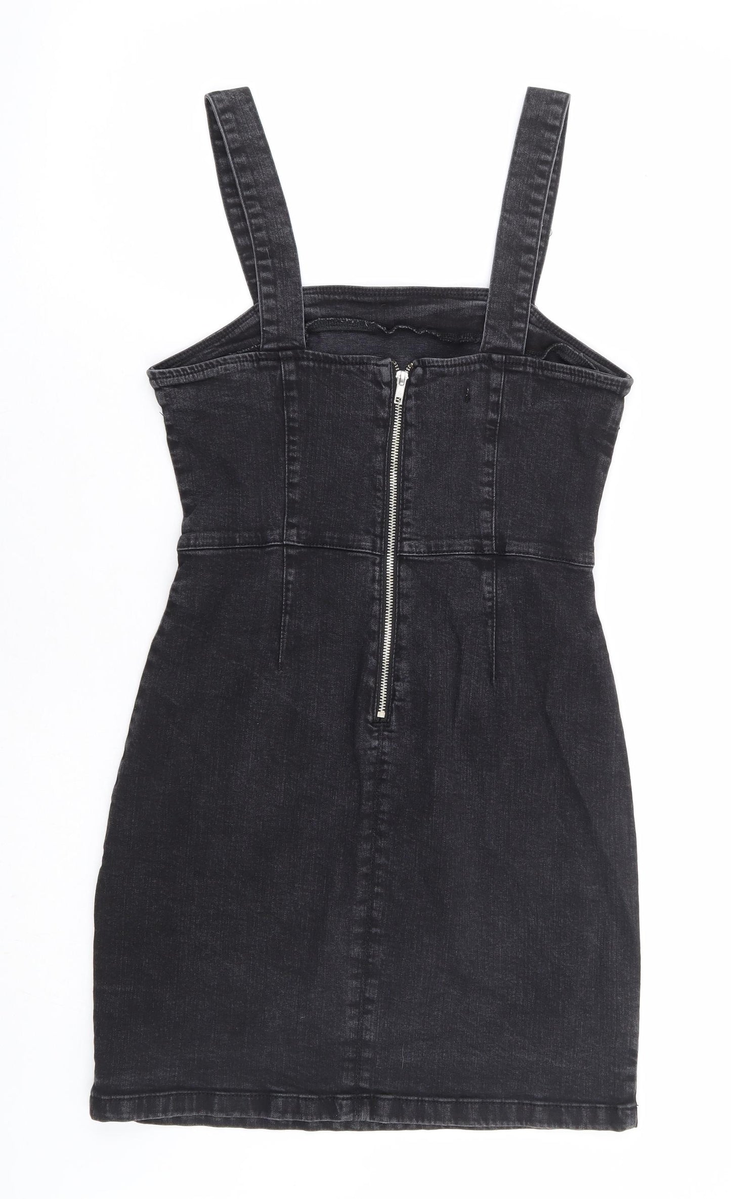 Primark Womens Black Cotton Bodycon Size 14 Square Neck Zip