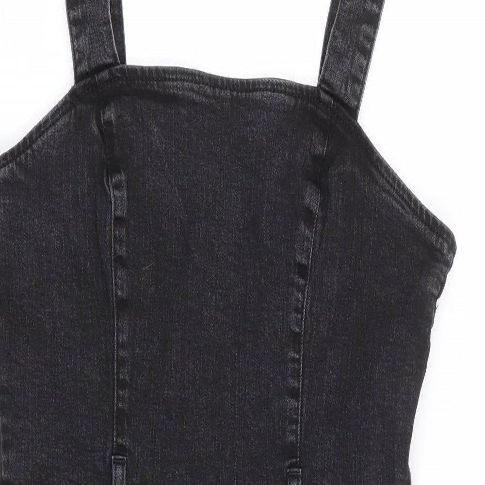 Primark Womens Black Cotton Bodycon Size 14 Square Neck Zip
