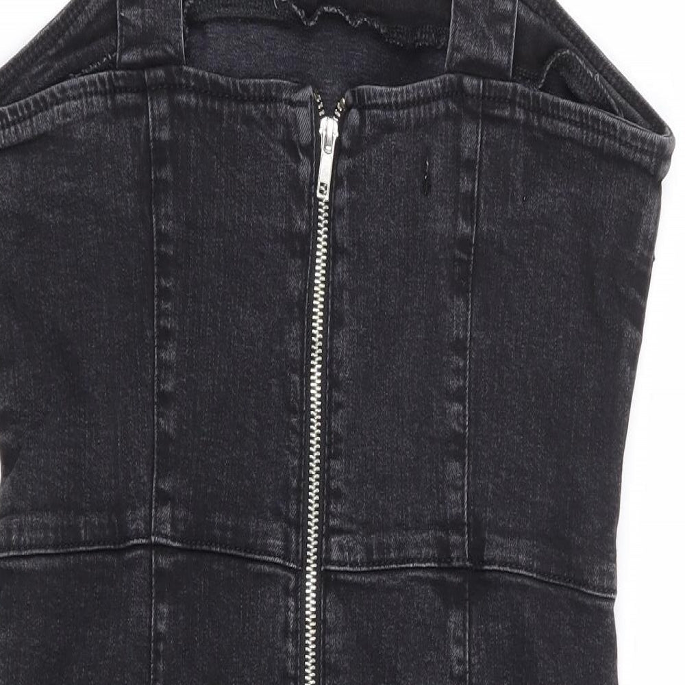 Primark Womens Black Cotton Bodycon Size 14 Square Neck Zip