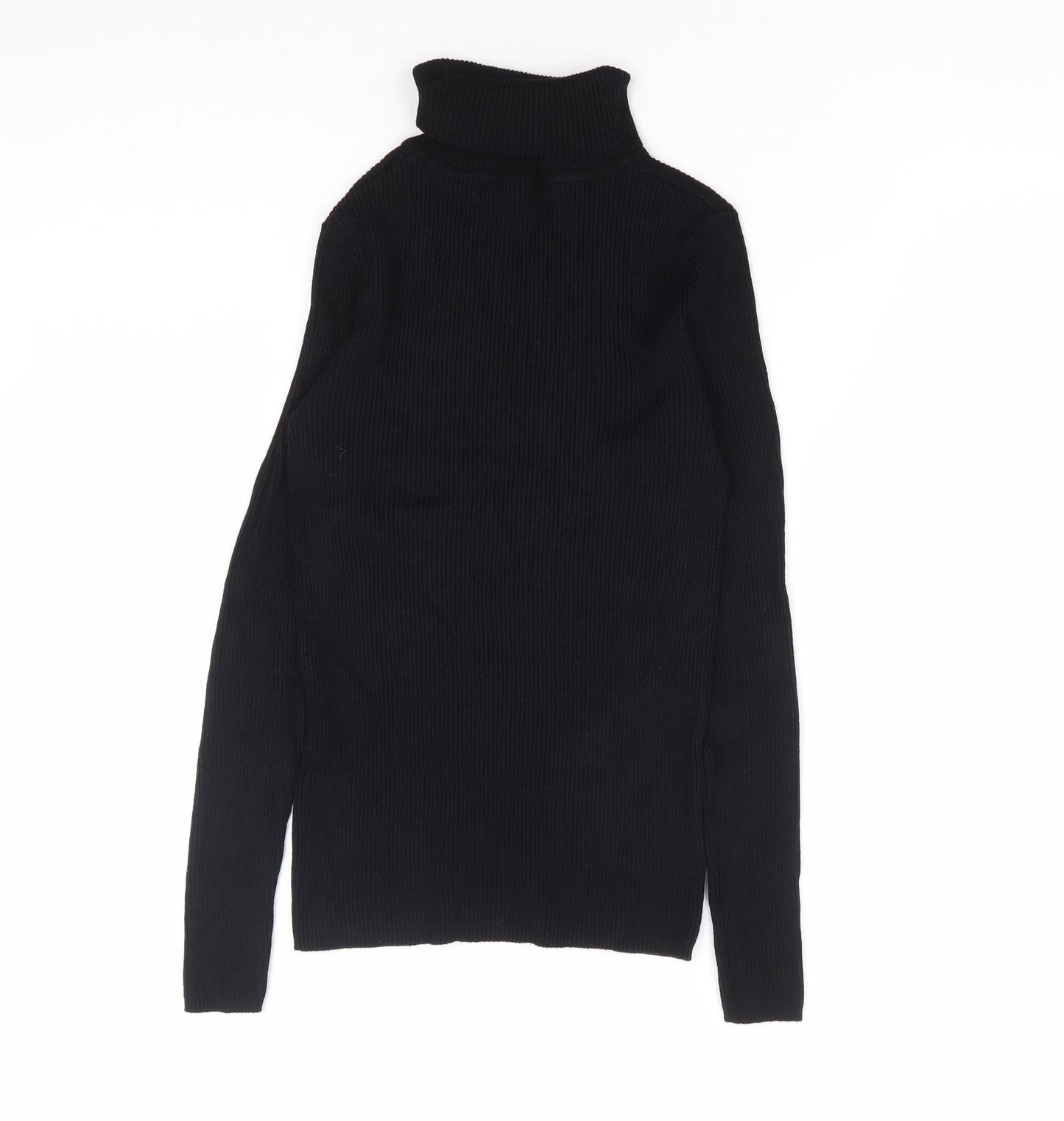 Marks and Spencer Womens Black Roll Neck Viscose Pullover Jumper Size 8 - Ribbed