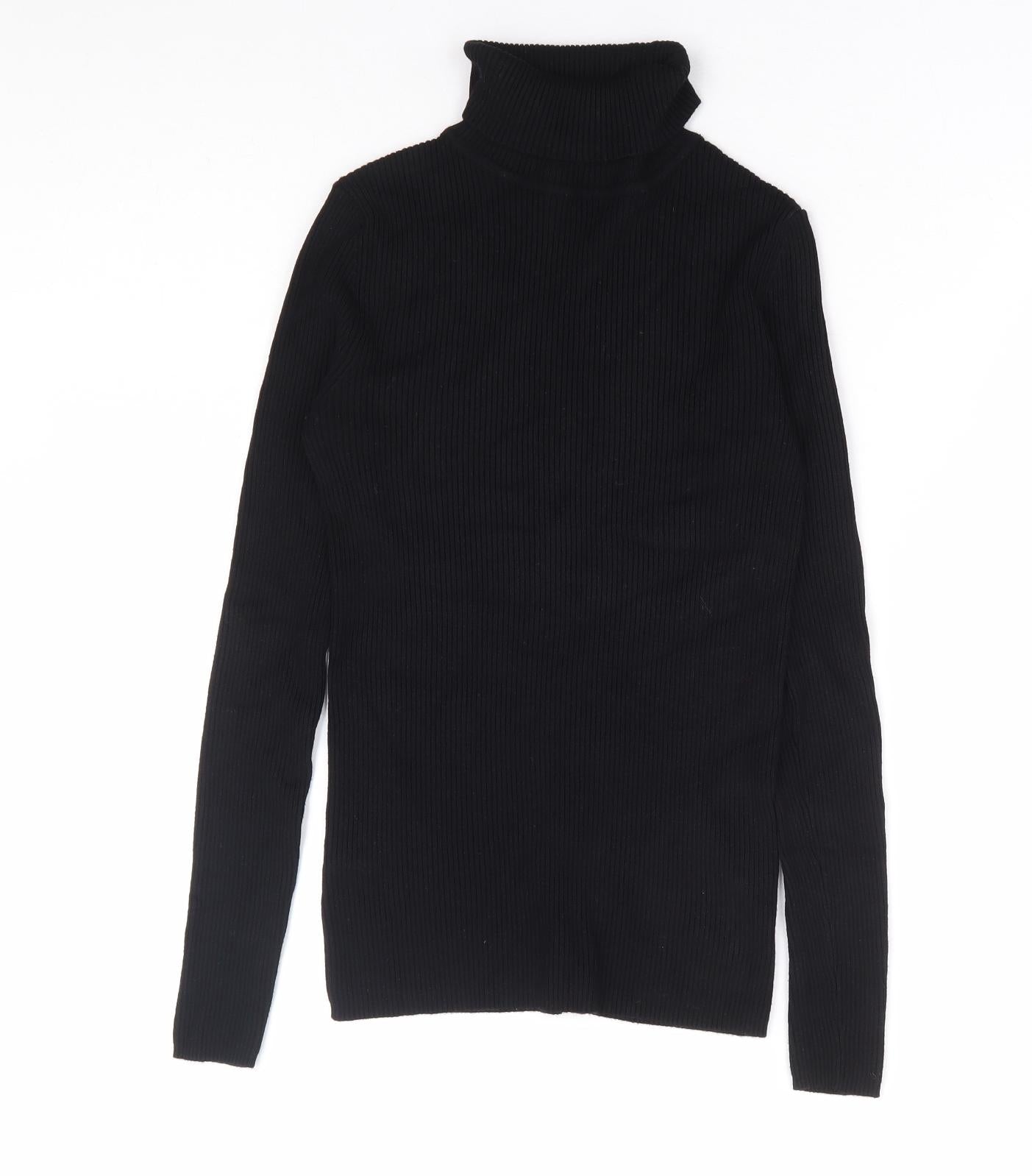 Marks and Spencer Womens Black Roll Neck Viscose Pullover Jumper Size 8 - Ribbed