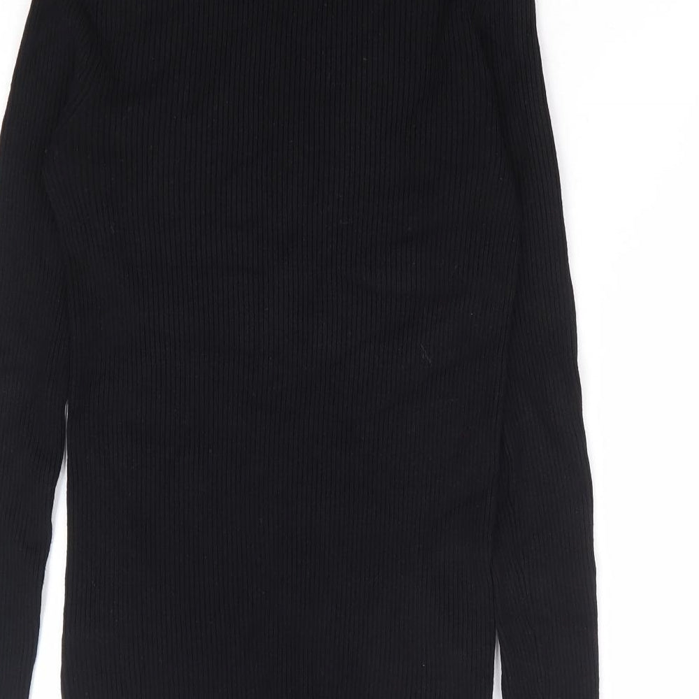 Marks and Spencer Womens Black Roll Neck Viscose Pullover Jumper Size 8 - Ribbed