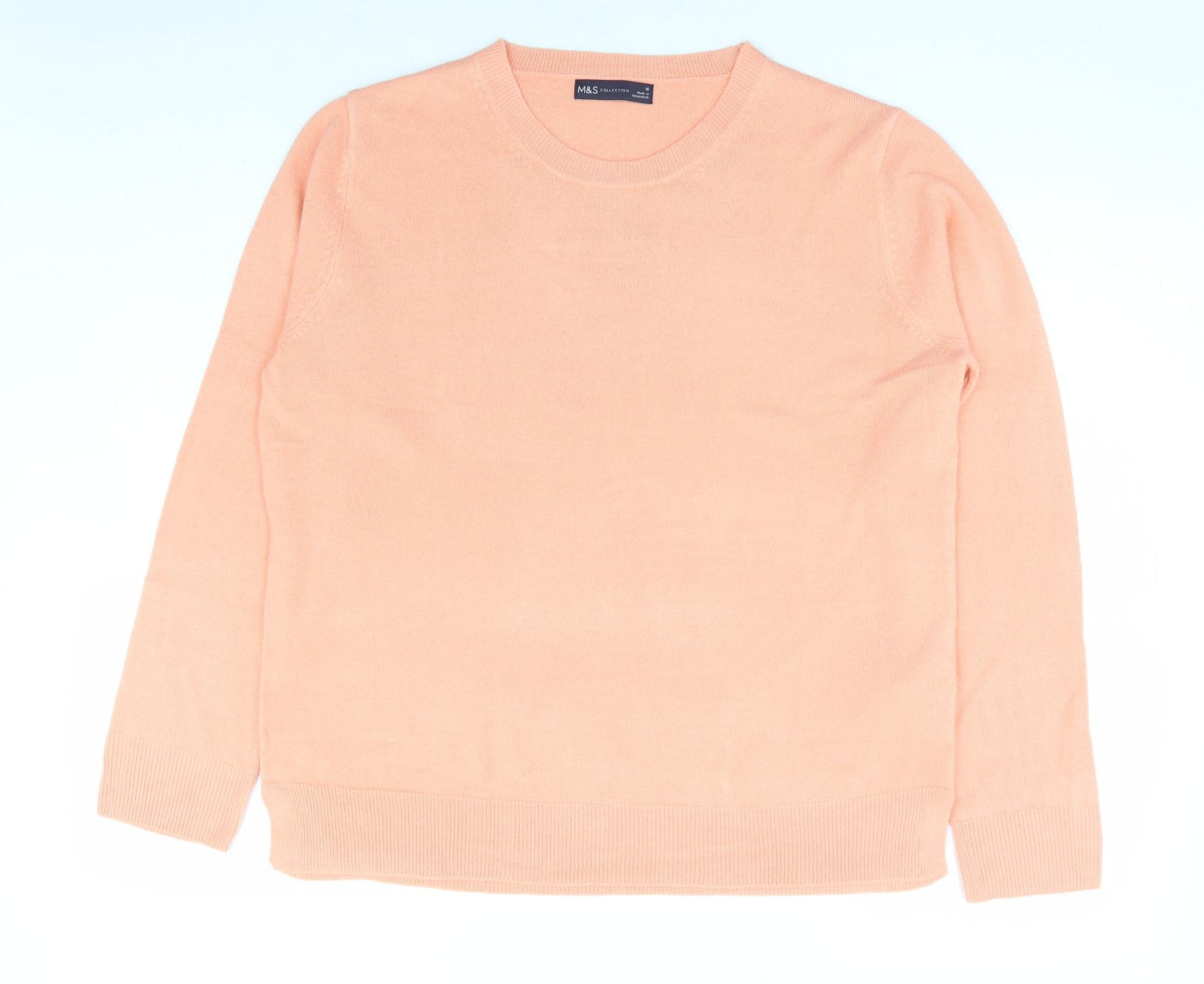 Marks and Spencer Womens Orange Round Neck Acrylic Pullover Jumper Size 16