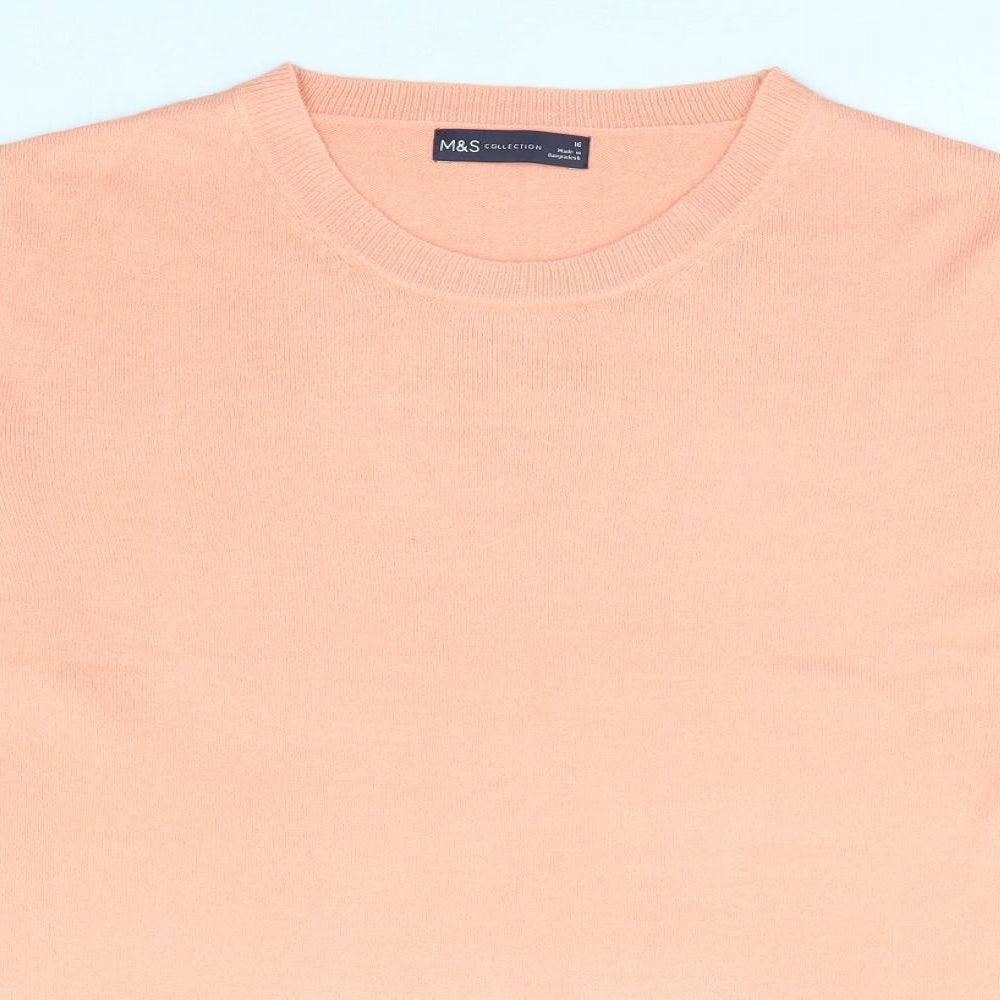 Marks and Spencer Womens Orange Round Neck Acrylic Pullover Jumper Size 16