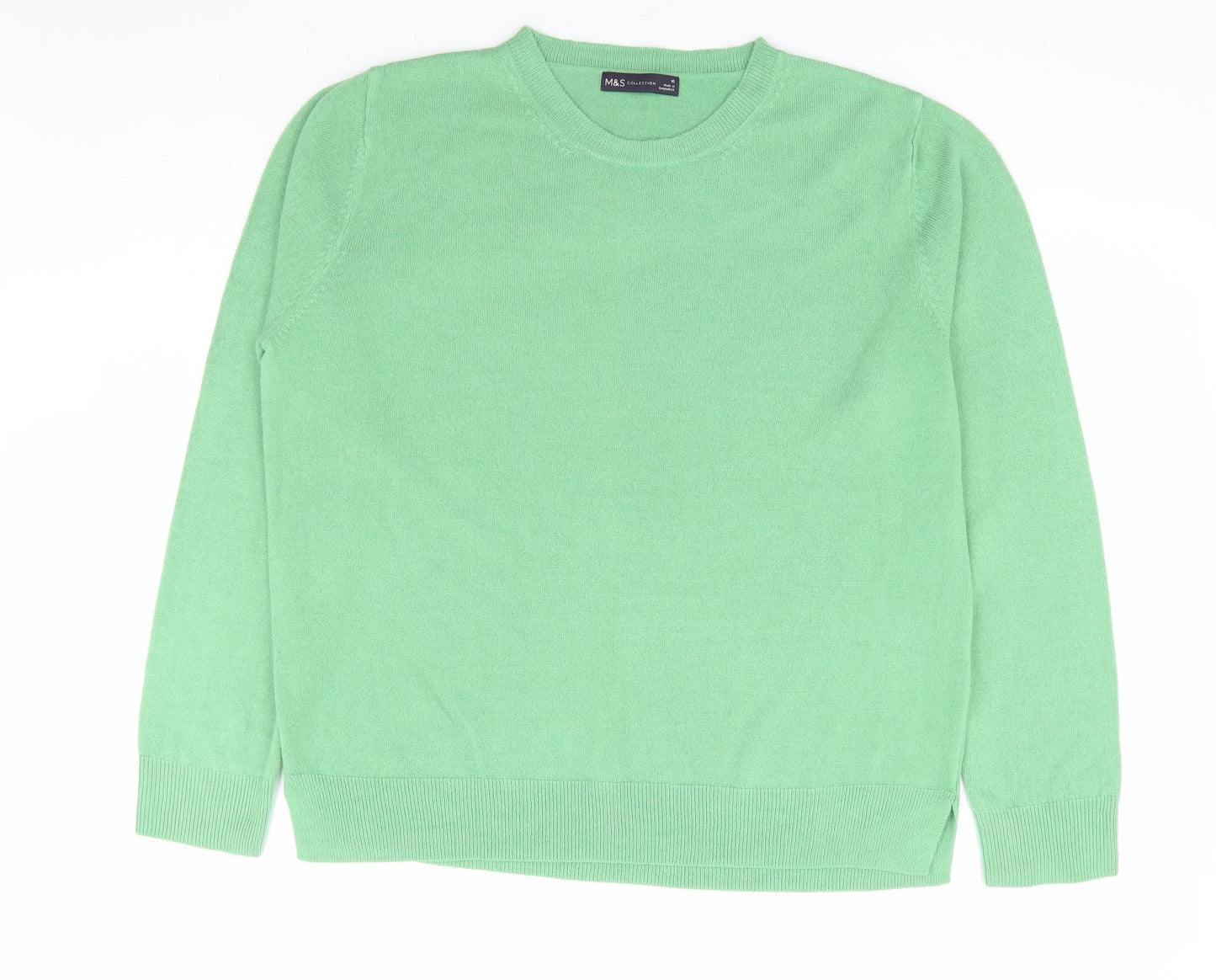 Marks and Spencer Womens Green Round Neck Acrylic Pullover Jumper Size 16