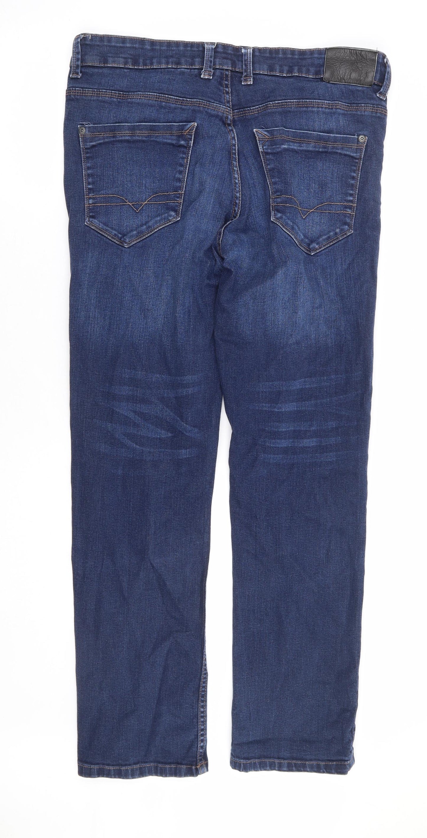 F&F Mens Blue Cotton Straight Jeans Size 36 in L32 in Regular Button