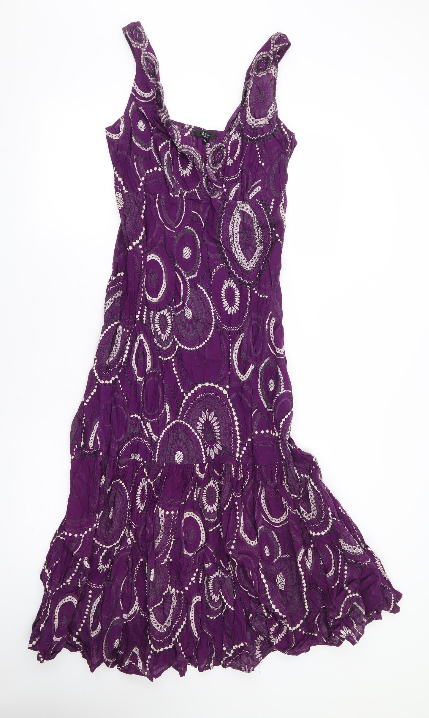 Debenhams Womens Purple Geometric 100% Cotton Maxi Size 10 V-Neck Pullover