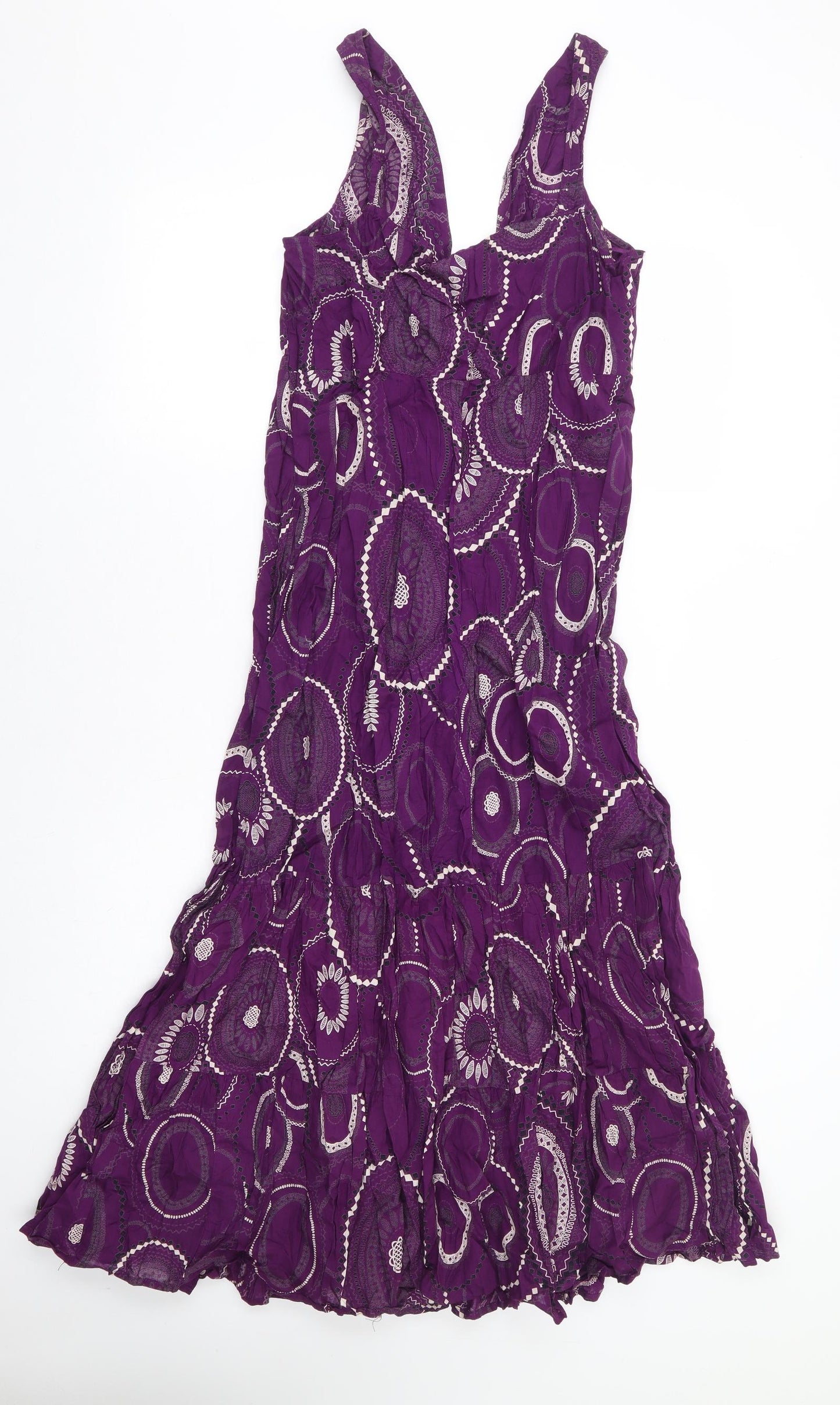 Debenhams Womens Purple Geometric 100% Cotton Maxi Size 10 V-Neck Pullover