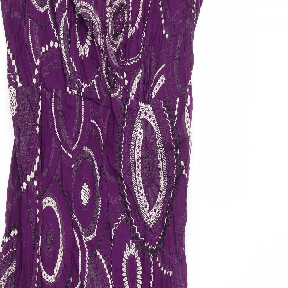 Debenhams Womens Purple Geometric 100% Cotton Maxi Size 10 V-Neck Pullover