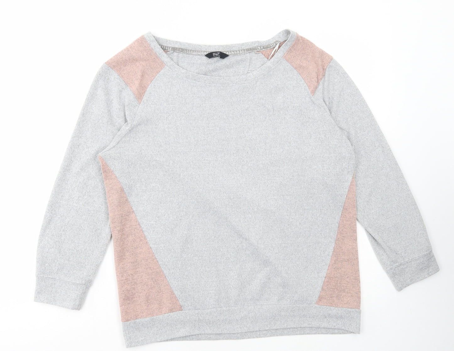 F&F Womens Grey Colourblock Polyester Pullover Sweatshirt Size 14 Pullover