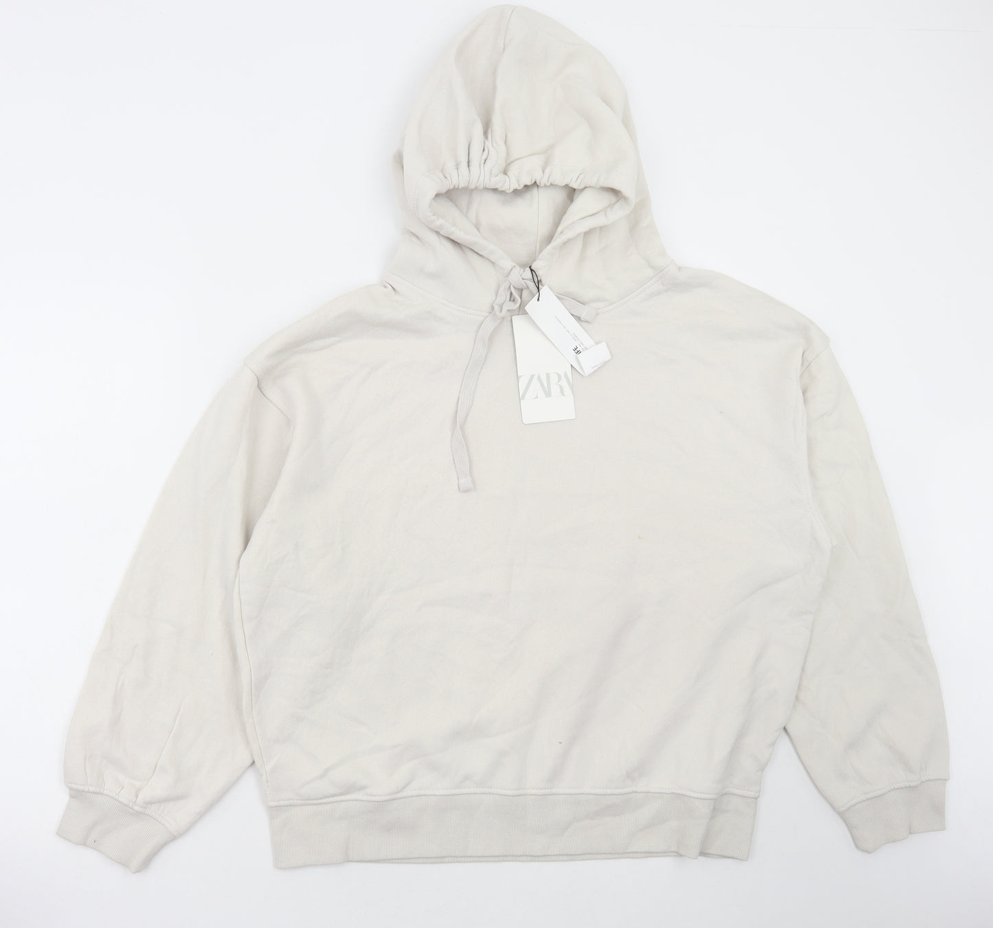 Zara Womens Ivory Cotton Pullover Hoodie Size L Pullover