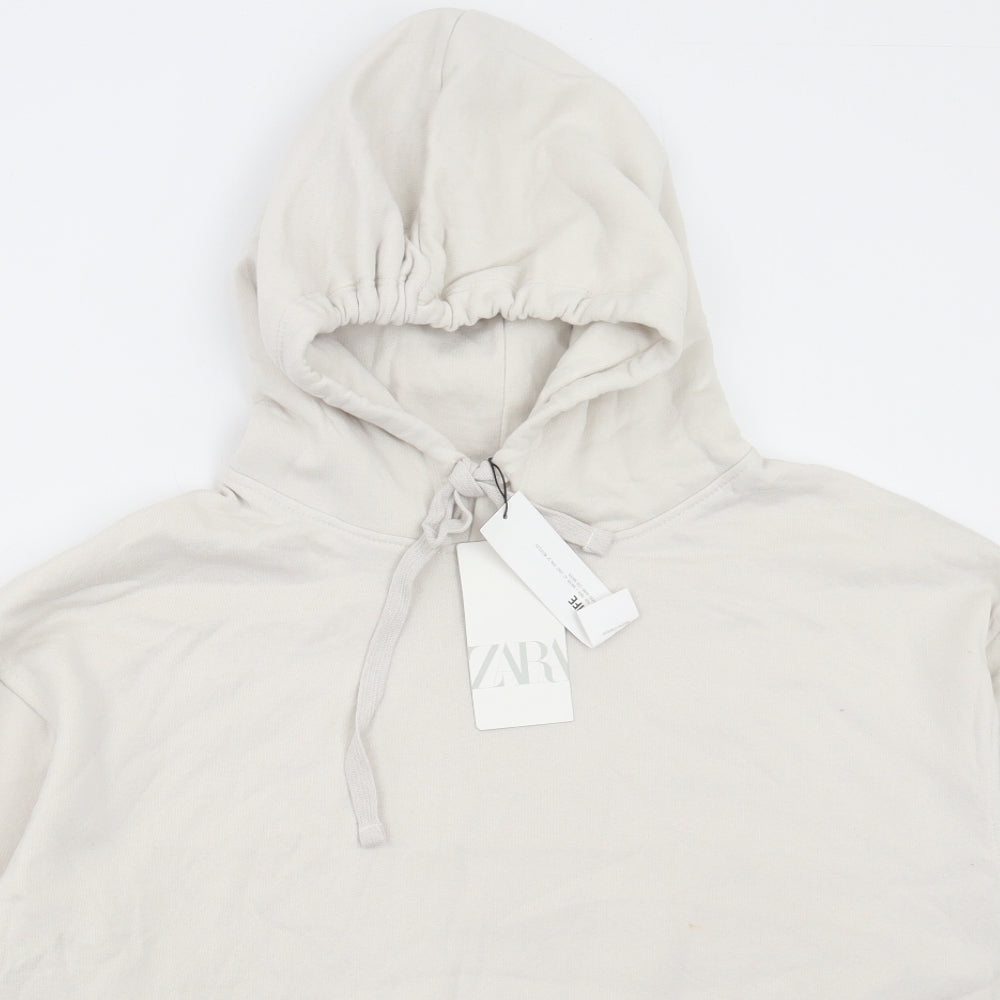 Zara Womens Ivory Cotton Pullover Hoodie Size L Pullover
