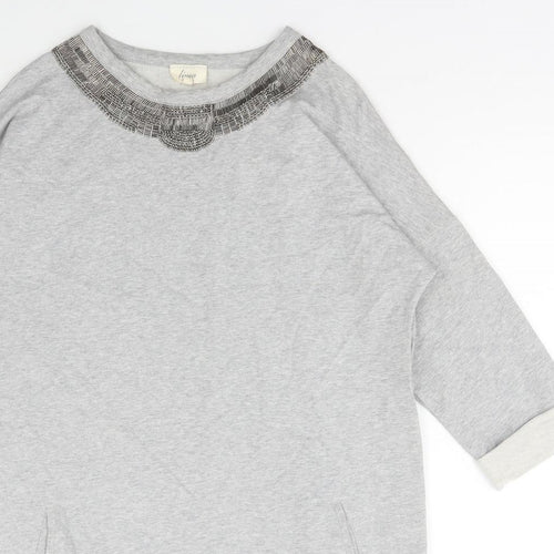 Linea Weekend Womens Grey Cotton Jumper Dress Size 14 Round Neck Pullover - Embellished Neckline
