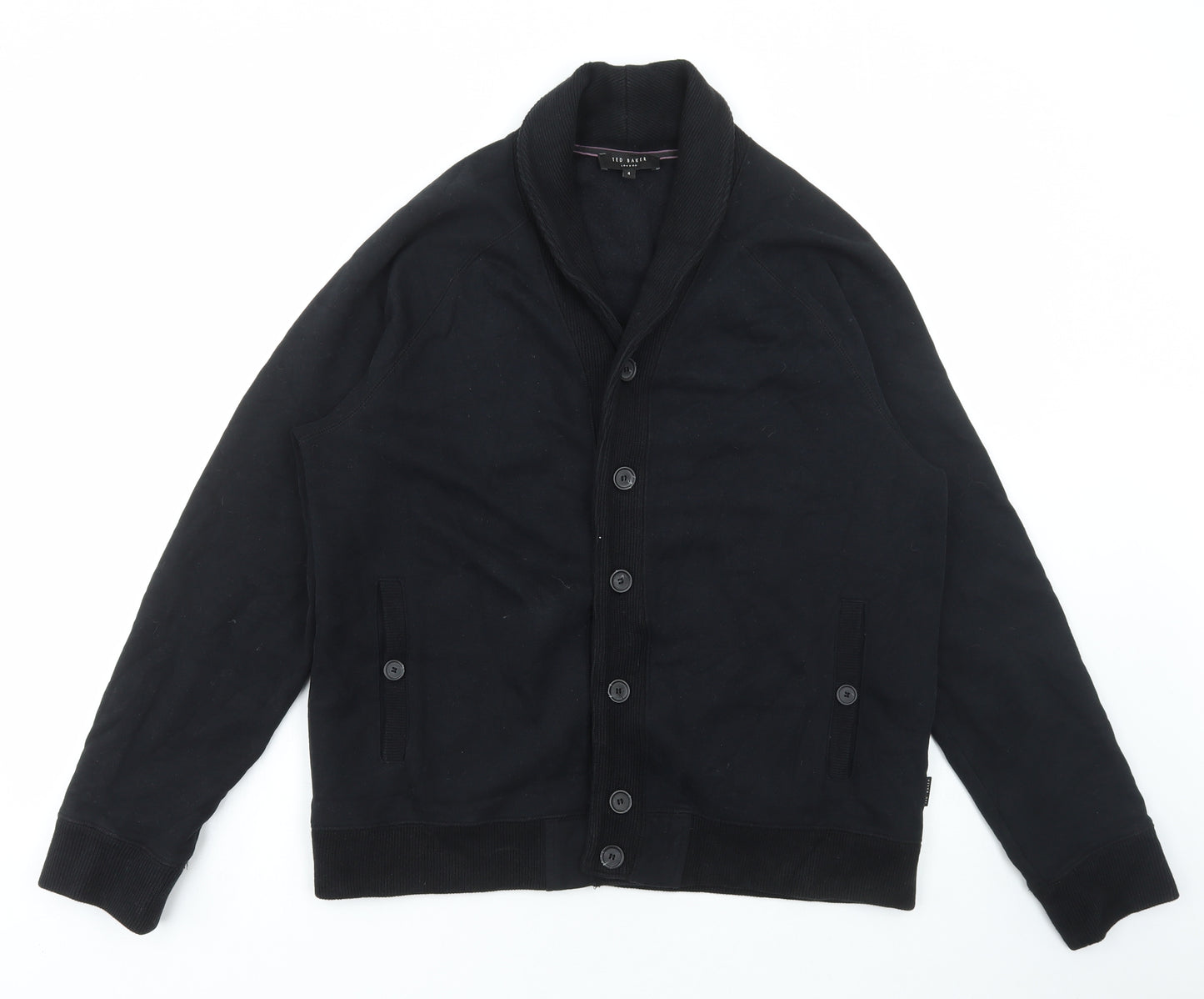 Ted Baker Mens Black Collared Cotton Cardigan Jumper Size L