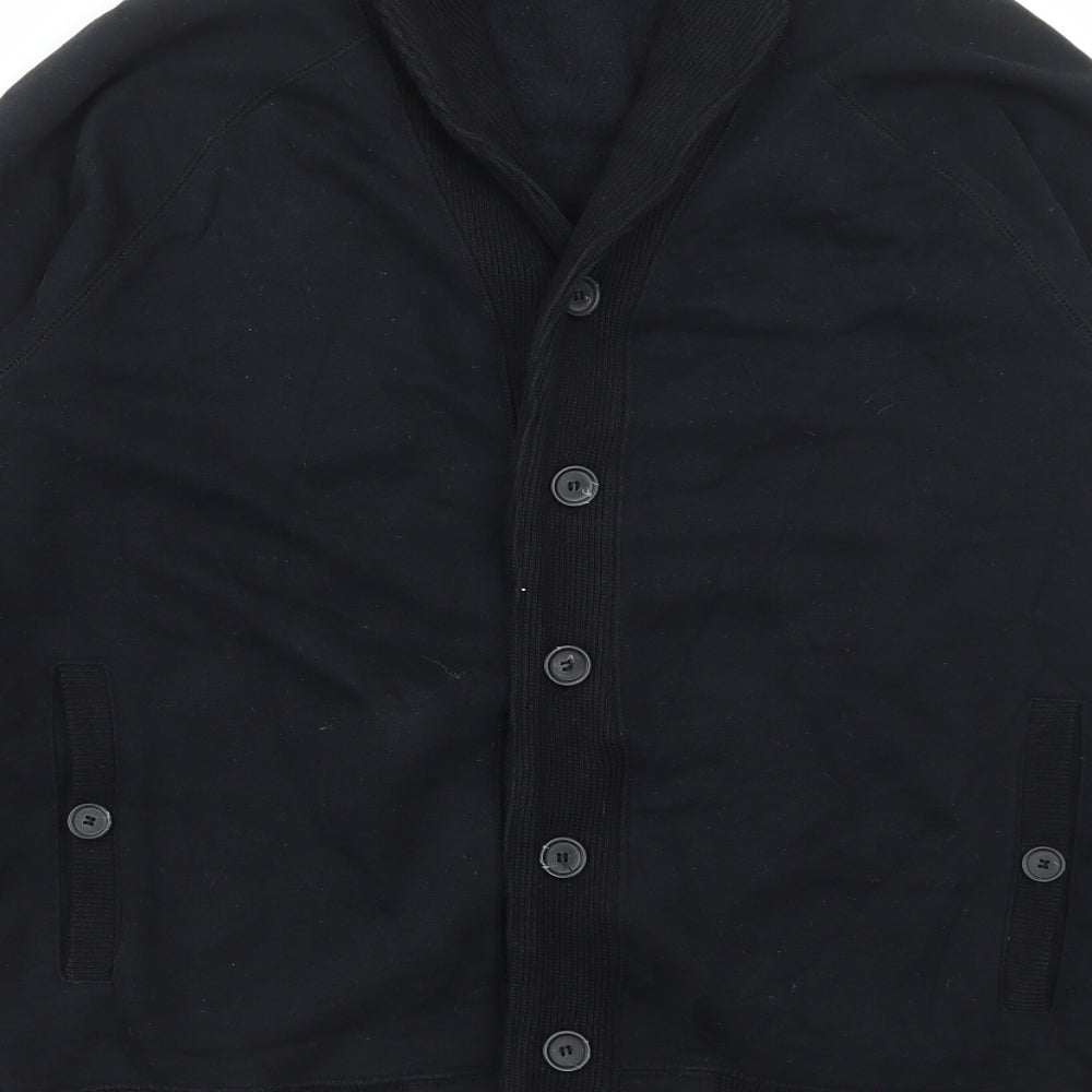 Ted Baker Mens Black Collared Cotton Cardigan Jumper Size L