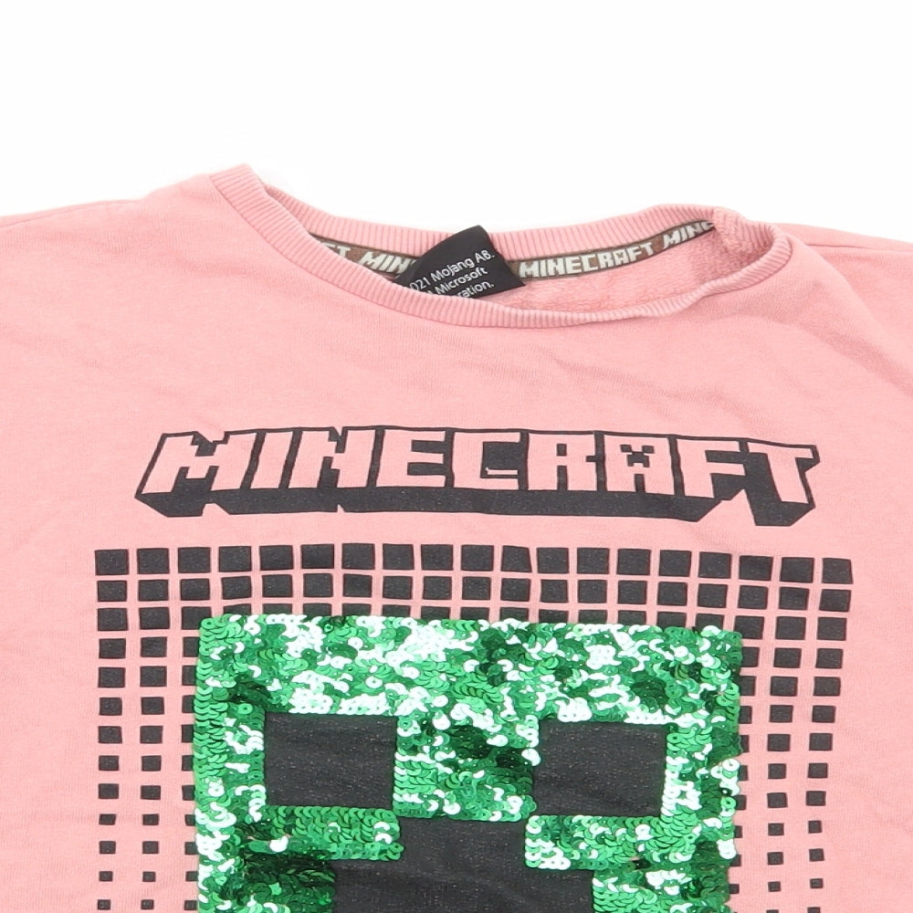 George Girls Pink Cotton Pullover Sweatshirt Size 8-9 Years Pullover - Minecraft
