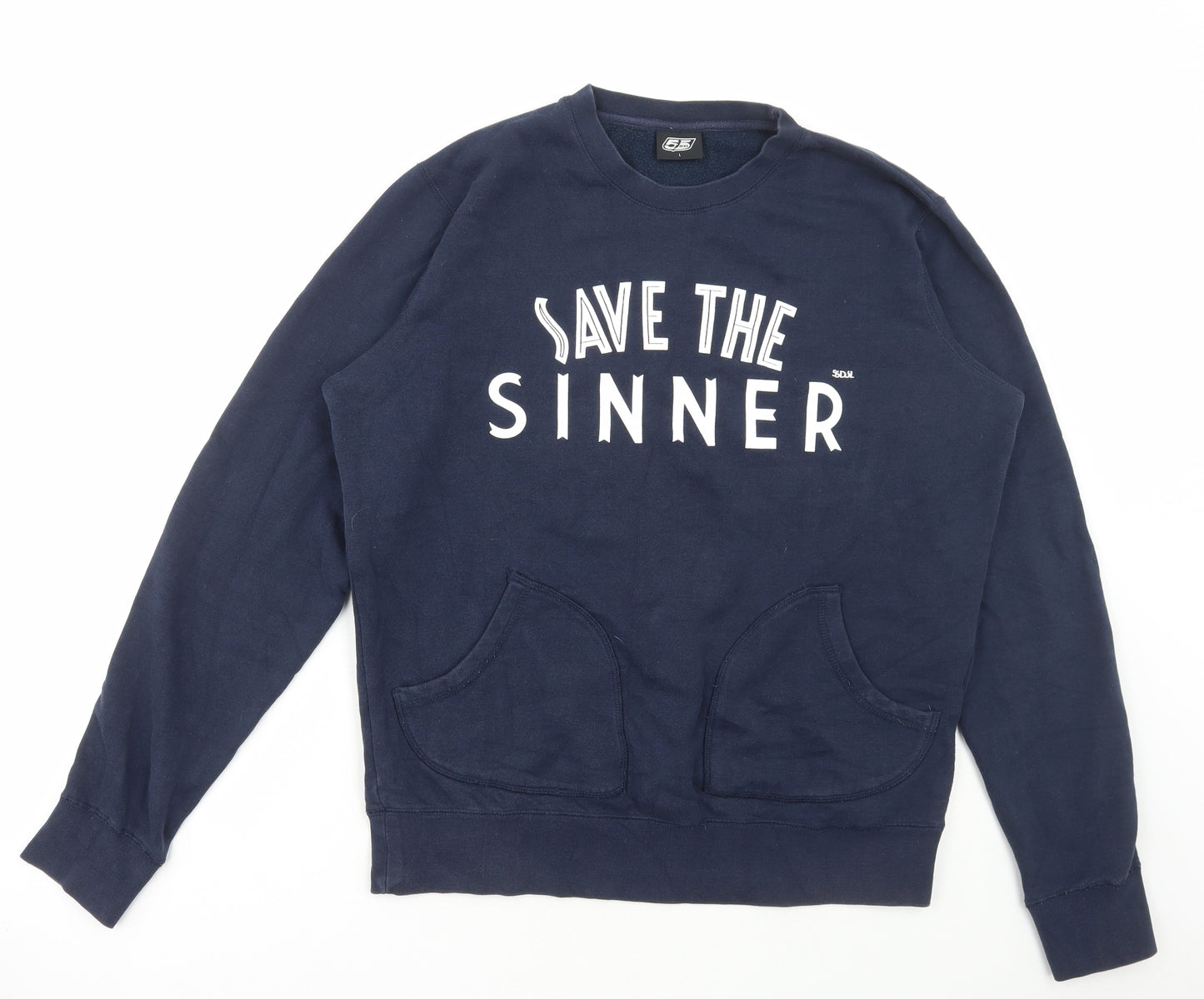 55DSL Mens Blue Cotton Pullover Sweatshirt Size L - Save The Sinner