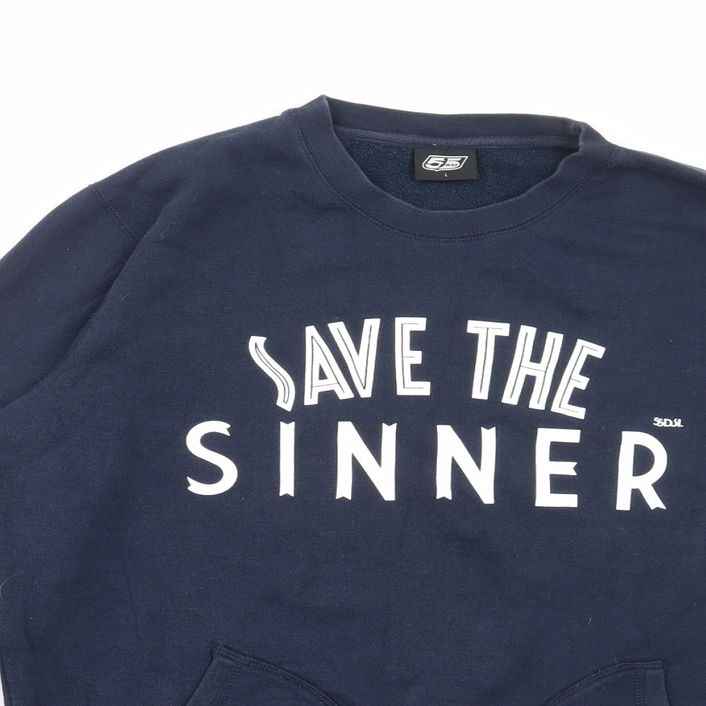 55DSL Mens Blue Cotton Pullover Sweatshirt Size L - Save The Sinner