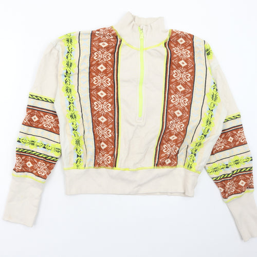 Preworn Womens Multicoloured Geometric Cotton Pullover Sweatshirt Size L Zip