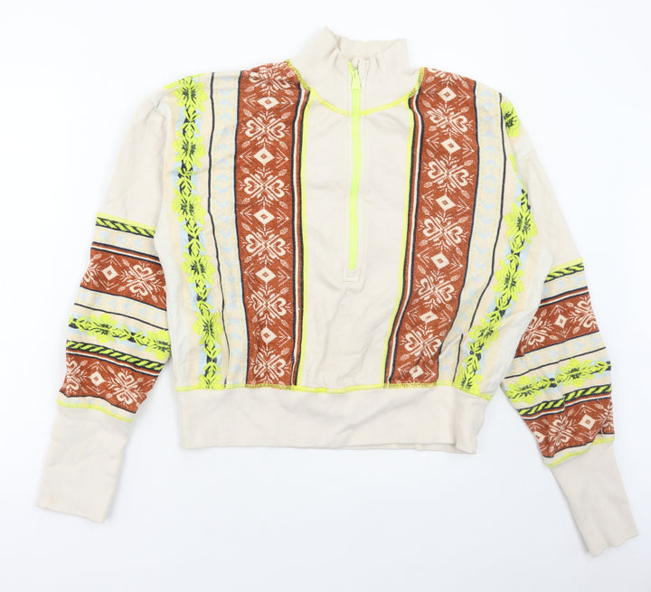 Preworn Womens Multicoloured Geometric Cotton Pullover Sweatshirt Size L Zip