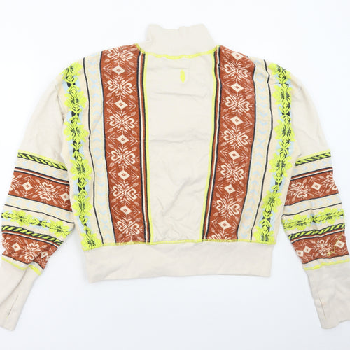 Preworn Womens Multicoloured Geometric Cotton Pullover Sweatshirt Size L Zip