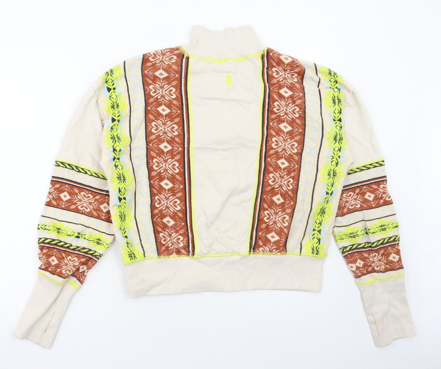 Preworn Womens Multicoloured Geometric Cotton Pullover Sweatshirt Size L Zip