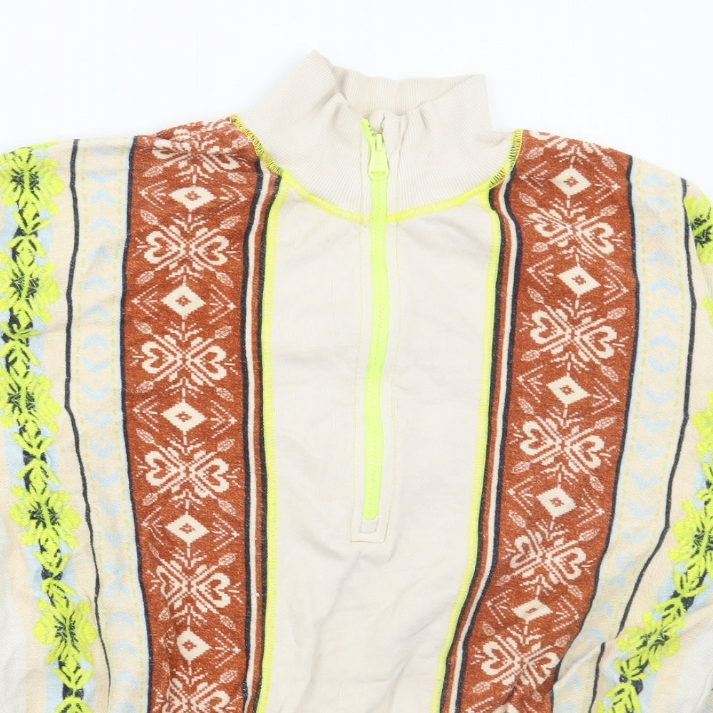 Preworn Womens Multicoloured Geometric Cotton Pullover Sweatshirt Size L Zip