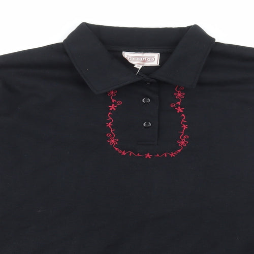 Icecube Womens Black Floral Cotton Pullover Sweatshirt Size M Button