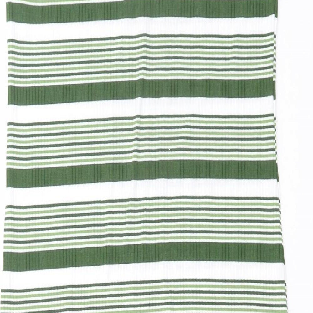 NEXT Womens Green Striped Polyester Bodycon Size 14 Scoop Neck Button - Ribbed