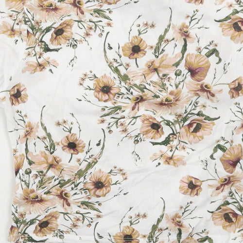 H&M Womens White Floral Cotton Cropped T-Shirt Size XS Round Neck