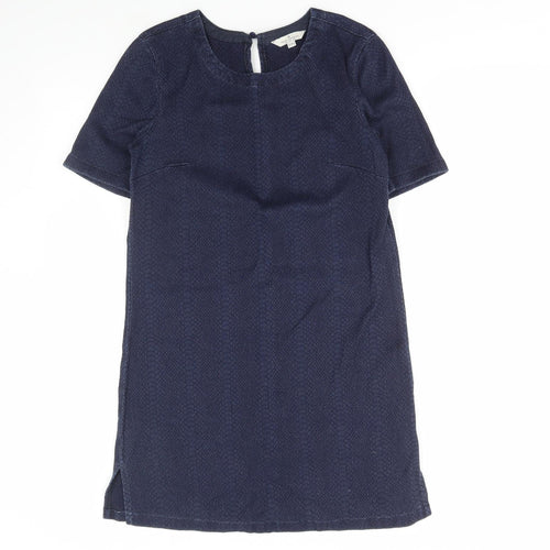 French Connection Womens Blue Animal Print Cotton A-Line Size 12 Round Neck Button - Snake Print