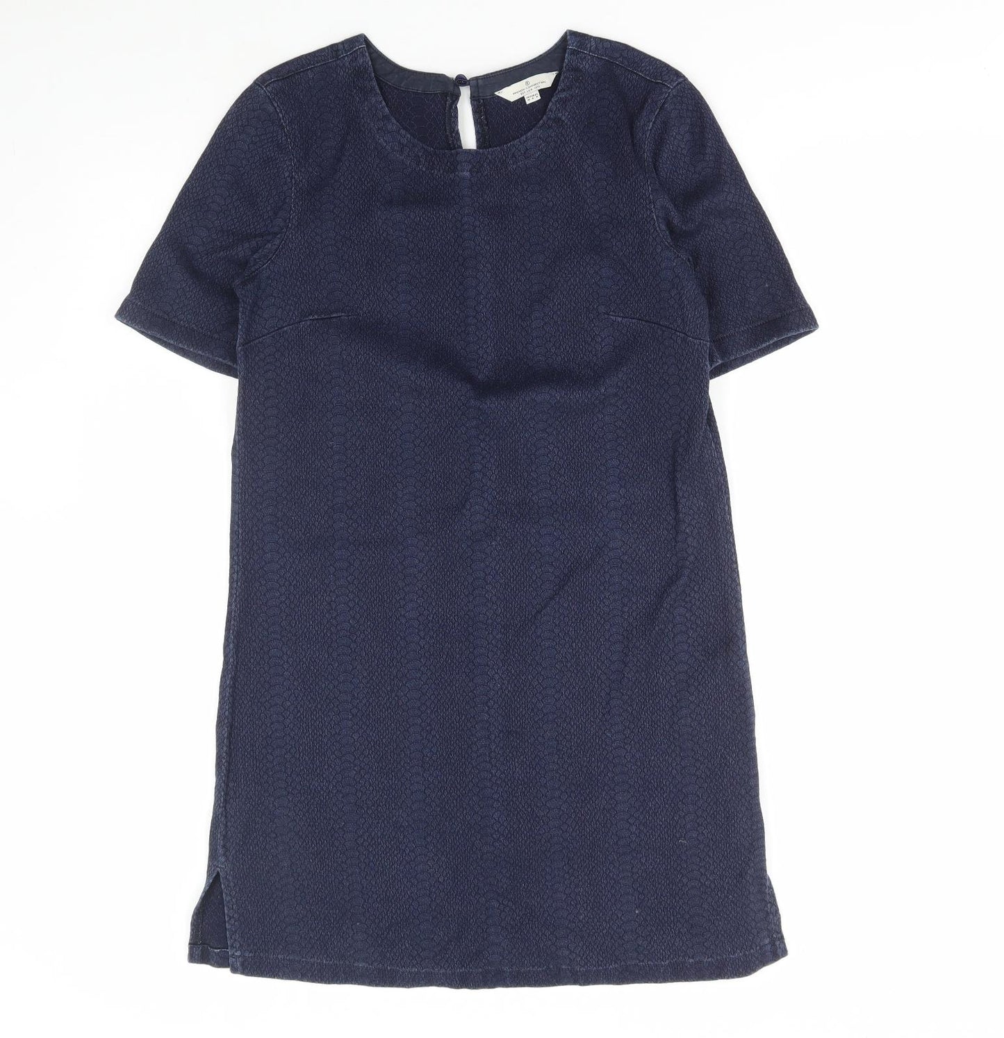 French Connection Womens Blue Animal Print Cotton A-Line Size 12 Round Neck Button - Snake Print