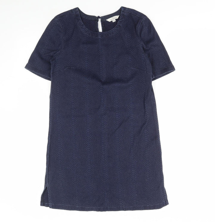 French Connection Womens Blue Animal Print Cotton A-Line Size 12 Round Neck Button - Snake Print