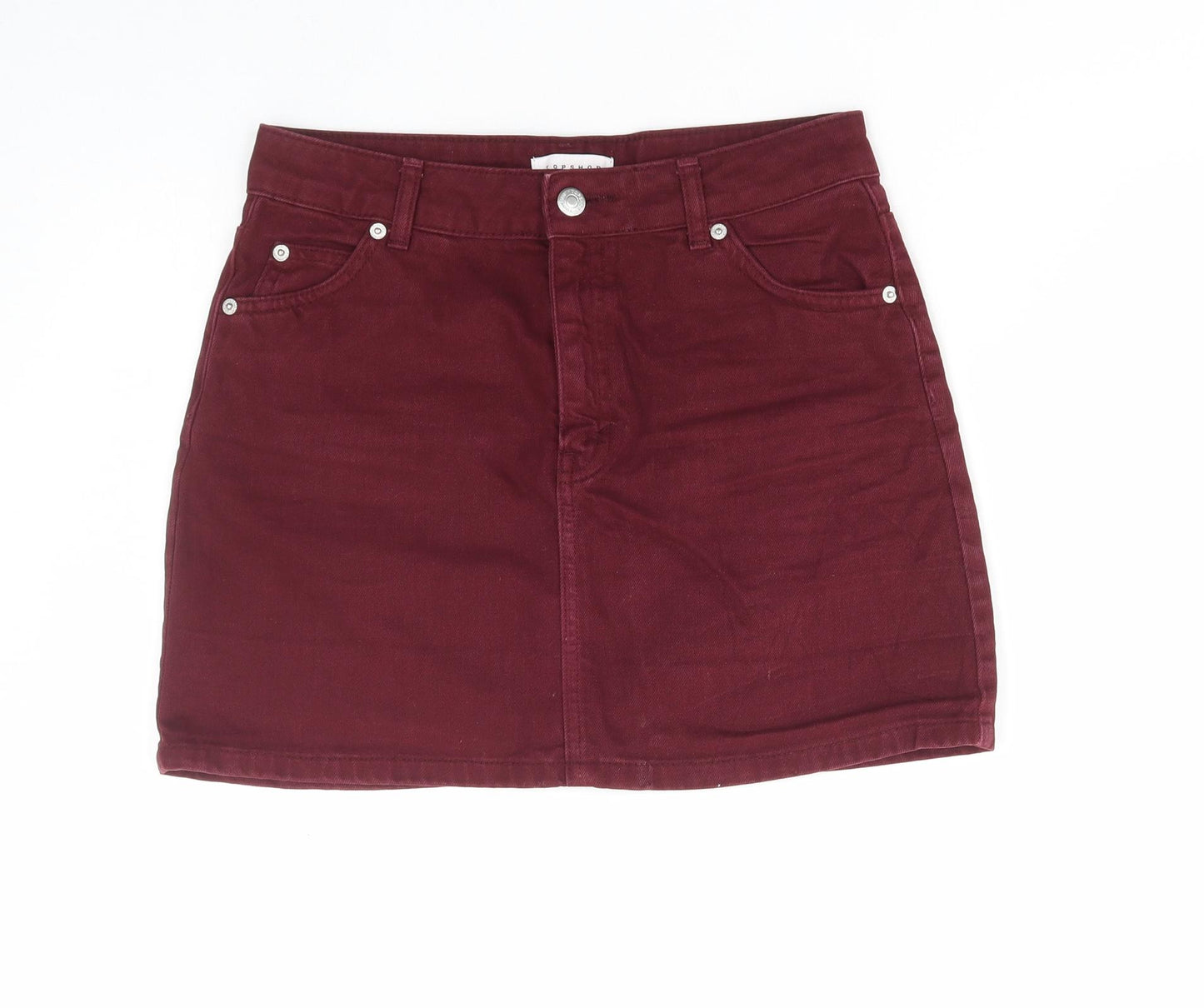Topshop Womens Red Cotton Mini Skirt Size 8 Zip