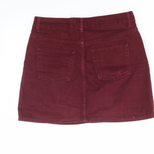 Topshop Womens Red Cotton Mini Skirt Size 8 Zip