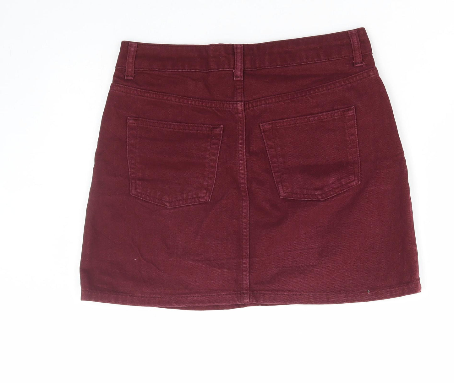Topshop Womens Red Cotton Mini Skirt Size 8 Zip