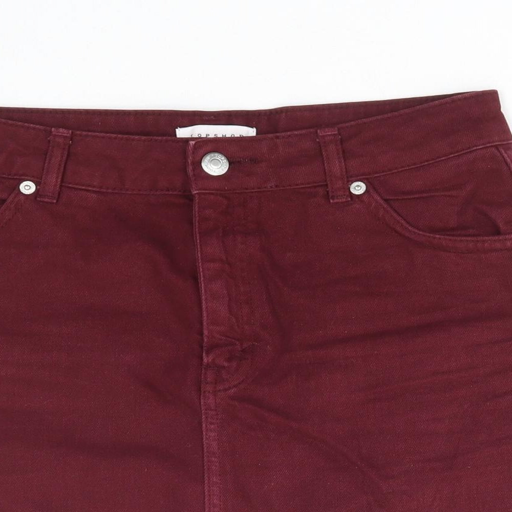 Topshop Womens Red Cotton Mini Skirt Size 8 Zip