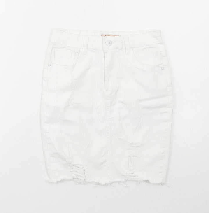 Mybestiny Womens White Cotton Maxi Skirt Size 10 Zip - Distressed